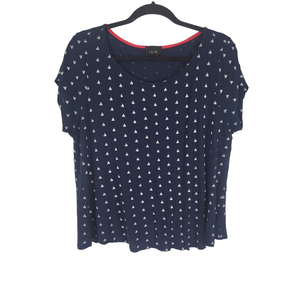 W5 Anthropologie Sailboat Top XL Womens Short Sleeve Blue White Pullover‎ Crew